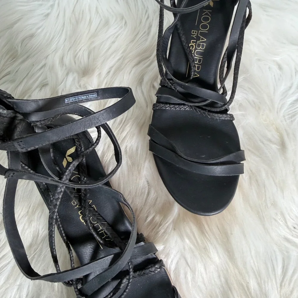 Koolaburra by UGG Black‎ Strappy Cork Wedge Sandals FD1117A Womens 7.5
